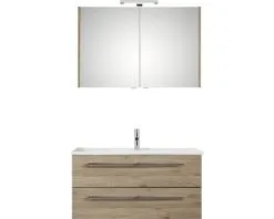 PELIPAL Badkamermeubelset Cavallino 100 Cm Incl. Spiegelkast Met Verlichting Sanremo Eiken