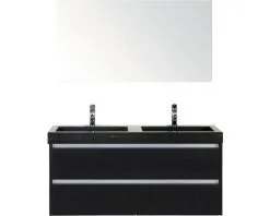 Badkamermeubelset Dante 120 Cm Natuurstenen Wastafel 2 Kraangaten Incl. Spiegel Black Oak